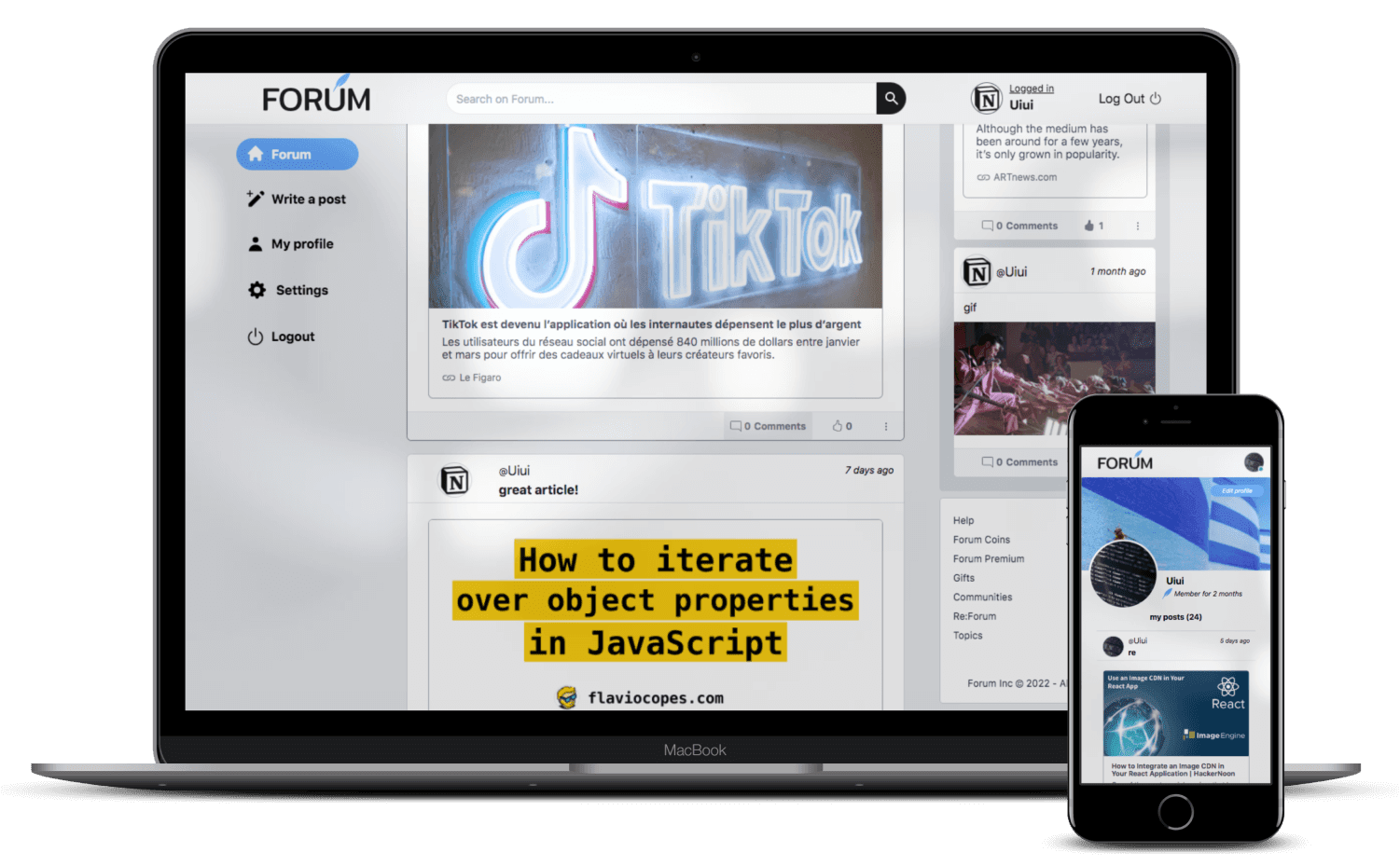 forum mockup on laptop and mobile phone